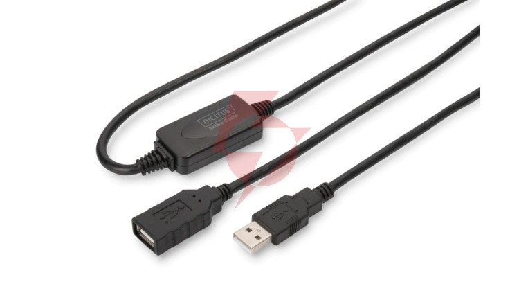 Kabel przedłużający USB 2.0 HighSpeed Typ USB A/USB A M/Ż aktywny czarny 15m DA-73101