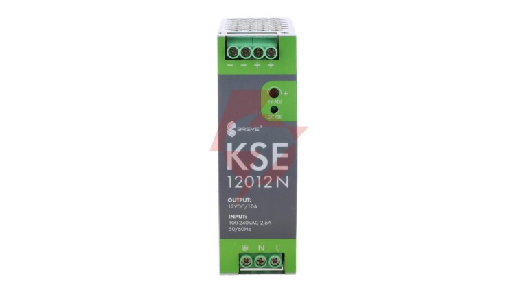 Zasilacz impulsowy KSE 12012M 230/ 12VDC 10A 120W na szynę DIN, Uzas: 96-264VACVAC, Ta70, 18912-9988
