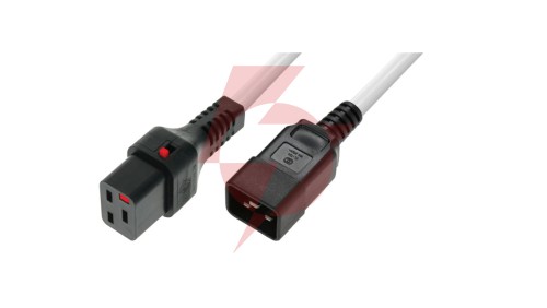 Kabel zasilający serwerowy z blokadą IEC LOCK 3x1,5mm2 C20 prosty/C19 prosty M/Ż 2m biały IEC-PC1299