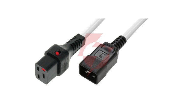 Kabel zasilający serwerowy z blokadą IEC LOCK 3x1,5mm2 C20 prosty/C19 prosty M/Ż 2m biały IEC-PC1299