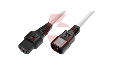 Kabel przedłużający zasilający z blokadą IEC LOCK 3x1mm2 C14/C13 prosty M/Ż 3m biały IEC-PC1076