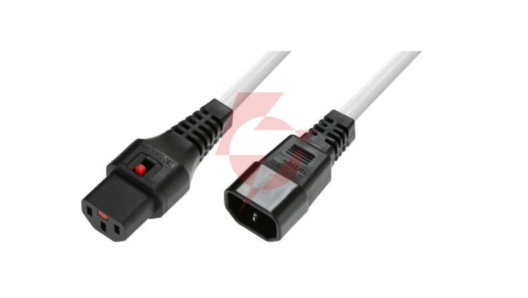 Kabel przedłużający zasilający z blokadą IEC LOCK 3x1mm2 C14/C13 prosty M/Ż 3m biały IEC-PC1076