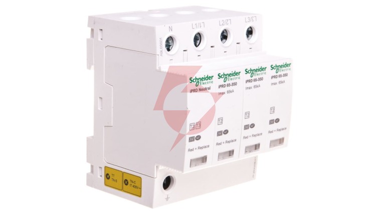 Ogranicznik przepięć Typ T2 3P+N 65kA ze stykiem pomocniczym iPRD-65r-65kA-350V-3PN A9L65601