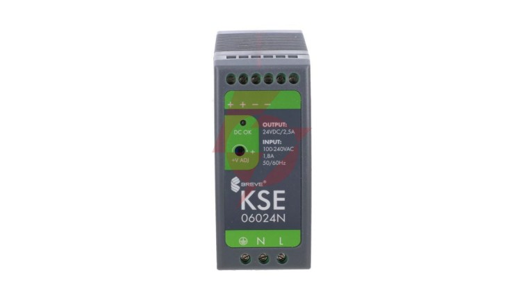 Zasilacz impulsowy KSE 06024P 230/ 24V DC 2,5A 60W na szynę DIN, Uzas: 85-264VACVAC, Ta70, 18924-9990