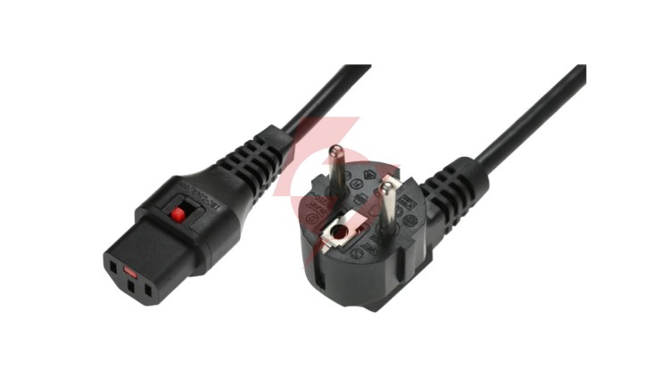 Kabel połączeniowy zasilający z blokadą IEC LOCK Schuko kątowy/C13 prosty M/Ż 3m czarny IEC-EL234S