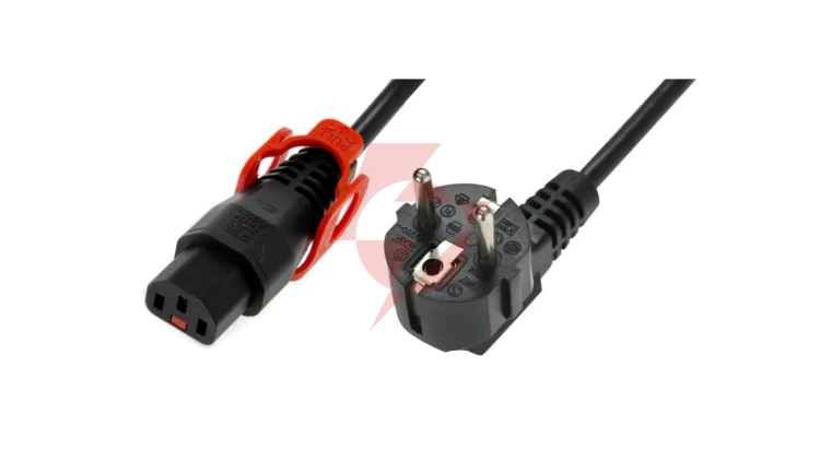Kabel połączeniowy zasilający z blokadą IEC LOCK+ Schuko kątowy/C13 prosty M/Ż 2m czarny IEC-EL332S