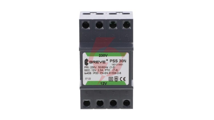Transformator 1-fazowy modułowy bezpieczeństwa PSS 30N 230/ 12V 2,5A, na szynę DIN, IP20, Ta 40, 16012-9891