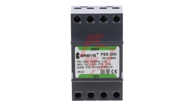 Transformator 1-fazowy modułowy bezpieczeństwa PSS 20N 230/ 12V 1,66A, na szynę DIN, IP20, Ta 40, 16012-9893