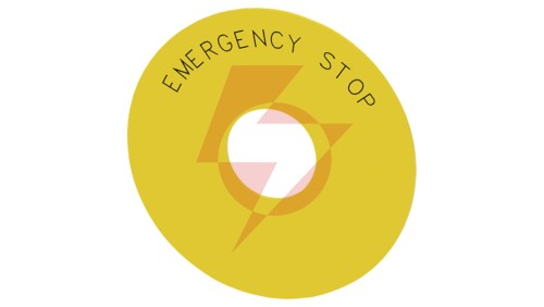 Etykieta żółta samoprzylepna 75mm do otworów 22mm inskrypcja /EMERGENCY STOP/ SIRIUS ACT 3SU1900-0BC31-0DA0