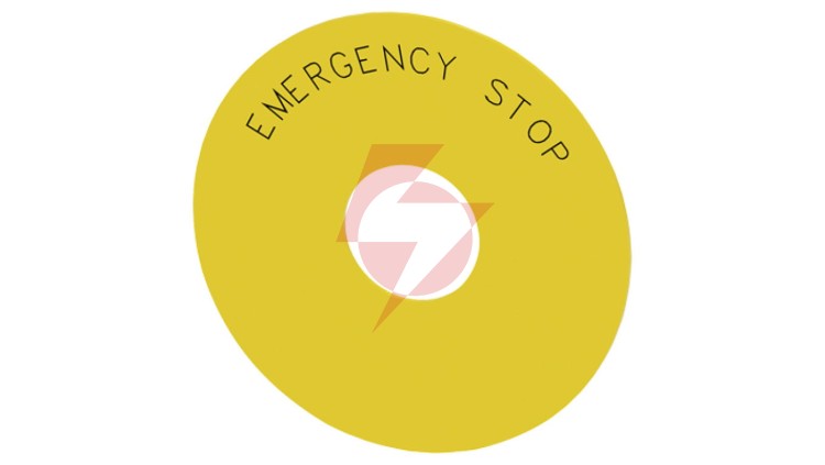 Etykieta żółta samoprzylepna 75mm do otworów 22mm inskrypcja /EMERGENCY STOP/ SIRIUS ACT 3SU1900-0BC31-0DA0