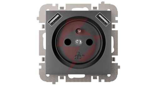 Vestra Gniazdo 2P+Z 2xUSB zasilające bez ramki podtynkowe IP20 czarny 3888-19