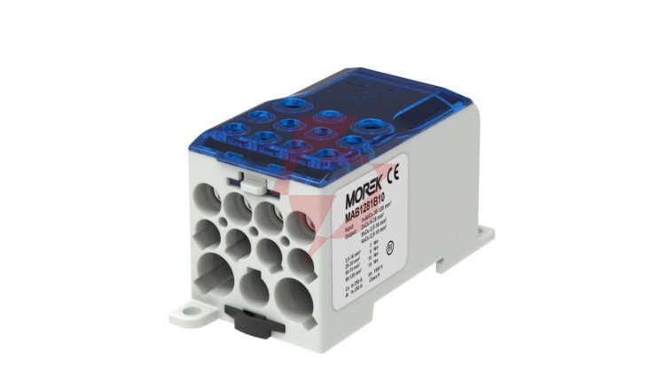 Blok dystrybucyjny - rozdzielczy OJL280A niebieski we: 1xAl/Cu 35-120 wy: 2x6-35mm2/5x2,5-16mm2/ 4x2,5-10mm2 1000V MAB1281B10