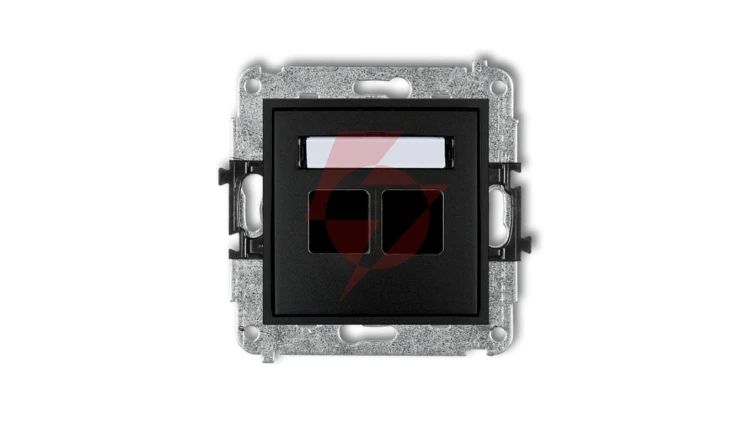 MINI Mechanizm gniazda multimedialnego podwójnego bez modułu (standard Keystone) czarny mat 12MGM-2P