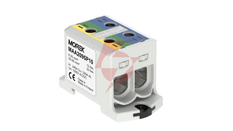 Złączka OTL-PEN95 żółto-zielony,niebieski 2xAl/Cu 6-95mm² 1000V AC / 1500V DC Zacisk uniwersalny do instalacji TN-C-S MAA2095P10