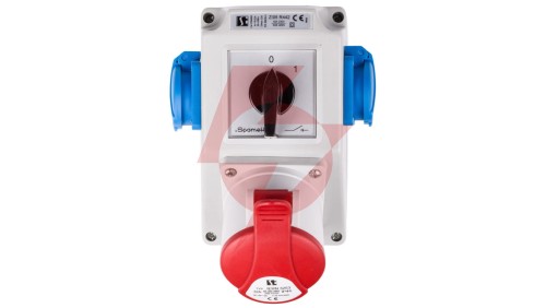 Zestaw instalacyjny z gniazdem 32A 5P+2x2P+Z (0-1) czerwony ZI05R442