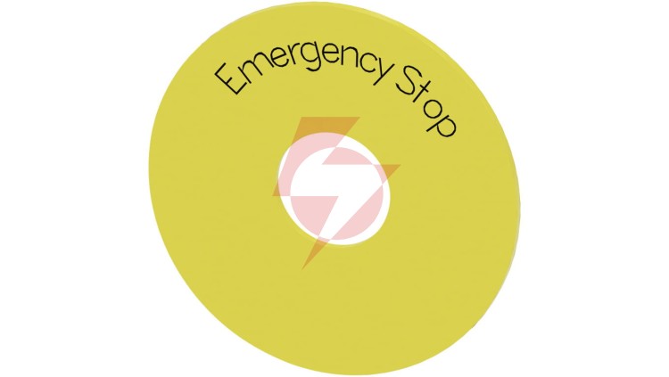 Etykieta podkładkowa żółta 75mm do otworu 22mm z inskrypcją /EMERGENCY STOP/ SIRIUS ACT 3SU1900-0BB31-0DA0
