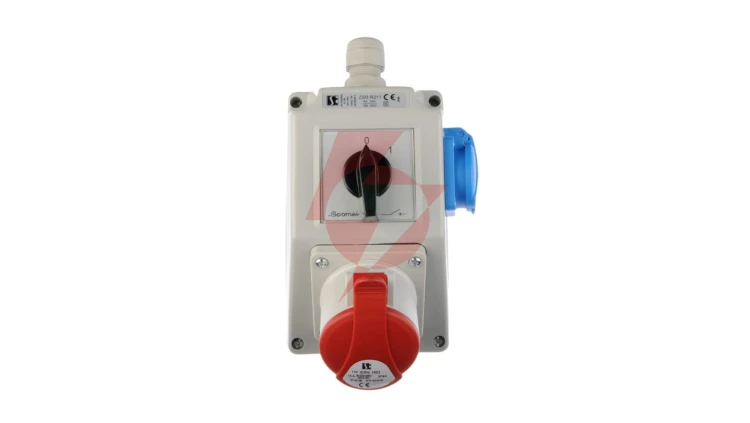 Zestaw instalacyjny z gniazdem 16A 5P+2P+Z (0-1) czerwony ZI03R211
