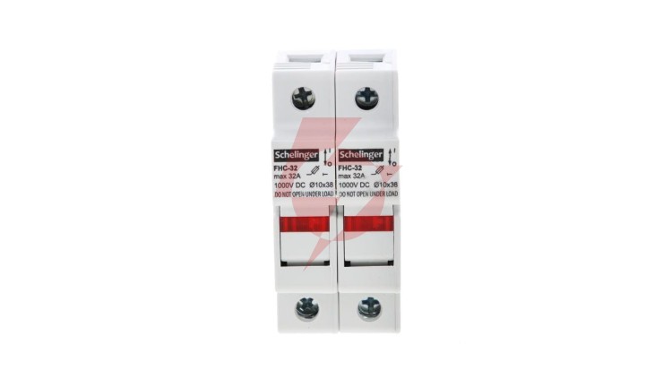 podstawa bezpiecznikowa 2-polowa do wkładek 10x38 1000V DC MAX. 32A Z KONTROLKĄ