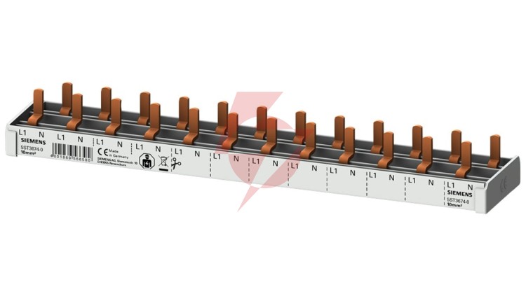 Szyna łączeniowa 1P+N 10mm2 sztyftowa 12 modułowa dla Wyłączników 1P+N wąskich (5SV1 5SV6 5SL60) pełna izolacja 5ST3674-0