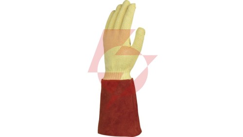 Rękawice dziane na zewnątrz włókno kevlar wewnątrz bawełna mankiet z dwoiny 15 cm kolor brązowo-żółty rozmiar 9 MAIN KCA1509