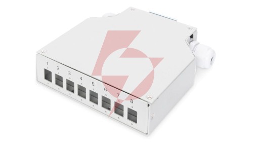 Przełącznica światłowodowa na szynę DIN, 8x LC duplex z tacką na spawy, szary DN-96891