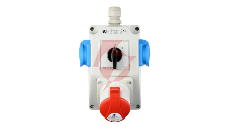 Zestaw instalacyjny z gniazdem 16A 5P+2x2P+Z (0-1) czerwony ZI04R211