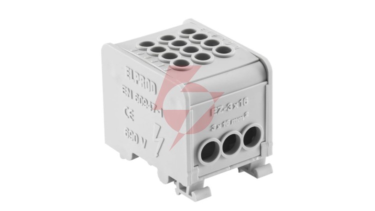 Odgałęźnik instalacyjny 1-torowy (3x16mm²/3x16mm²) LZ1*16/16/16 mocowanie na TS 35, szary 84170002
