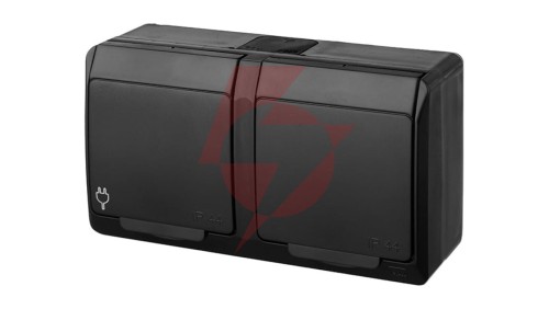 HERMES Gniazdo natynkowe podwójne z uziemieniem 2x2P+Z IP44 czarne 0322-09