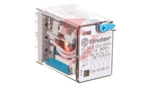 Przekaźnik przemysłowy 4P 7A 24V DC przycisk testujący LED mechaniczny wskaźnik zadziałania 55.34.9.024.0094