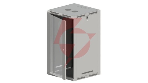 Szafa rack wisząca/stojąca 19 cali 21U 600x600, niedzielona, drzwi szklane, kolor szary FLAT PACK