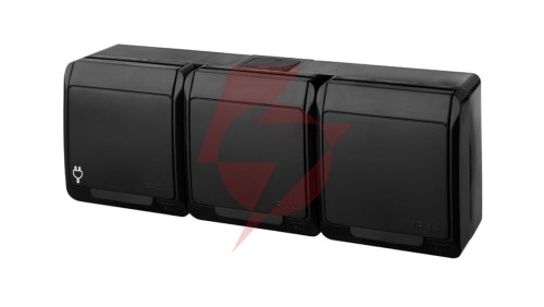 HERMES Gniazdo natynkowe potrójne z uziemieniem 3x2P+Z IP44 czarne 0323-09
