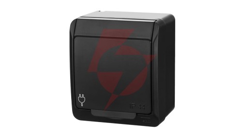 HERMES Gniazdo natynkowe pojedyncze z uziemieniem 2P+Z schuko IP44 czarne 0324-09