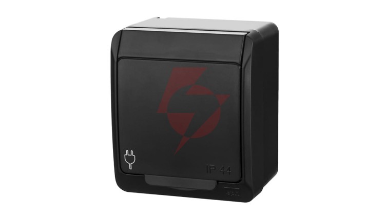HERMES Gniazdo natynkowe pojedyncze z uziemieniem 2P+Z schuko IP44 czarne 0324-09
