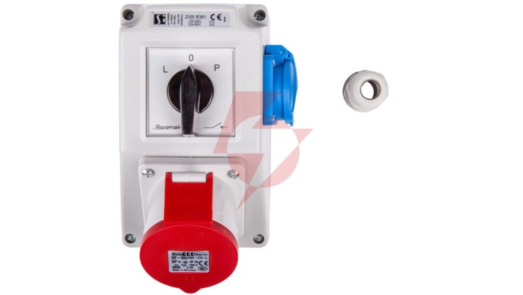 Zestaw instalacyjny z gniazdem 32A 4P+2P+Z (L-0-P) czerwony ZI05R361