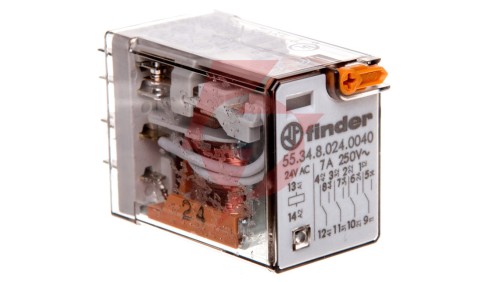 Przekaźnik miniaturowy 4P 7A 24V AC przycisk testujący mechaniczny wskaźnik zadziałania AgNi 55.34.8.024.0040