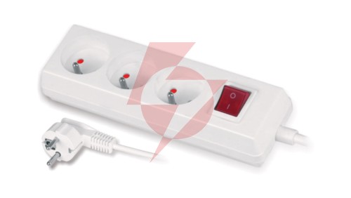 Przedłużacz z wyłącznikiem 3-gniazda z/u 10A 1,5m /OMY 3x1/ biały PS-370WS