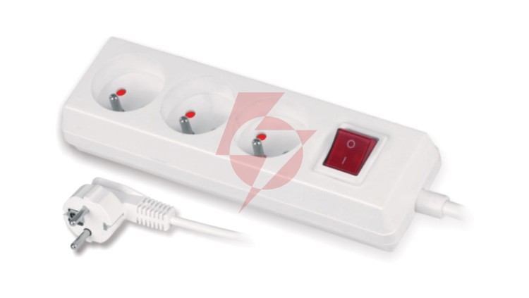 Przedłużacz z wyłącznikiem 3-gniazda z/u 10A 1,5m /OMY 3x1/ biały PS-370WS