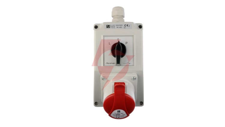 Zestaw instalacyjny z gniazdem 16A 5P (L-0-P) czerwony ZI02R221
