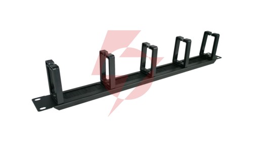 Organizator kabli 1U 19 z przepustem szczotkowym, 5 plastikowych uchwytów, czarny PK048