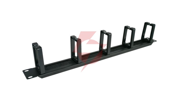 Organizator kabli 1U 19 z przepustem szczotkowym, 5 plastikowych uchwytów, czarny PK048