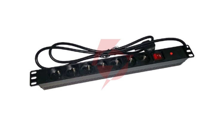 Listwa zasilająca rack 19 cali PDU gniazdo 7 x CEE 7/5 wtyk CEE 7/7 z wyłącznikiem i zabezpieczeniem