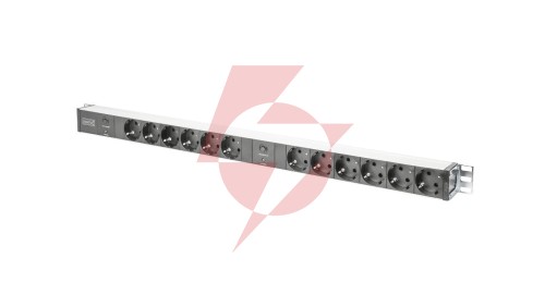 Listwa zasilająca PDU Rack 12x gniazdo schuko 2x 2m wtyk unischuko 16A zab. przeciążeniowe DN-95405