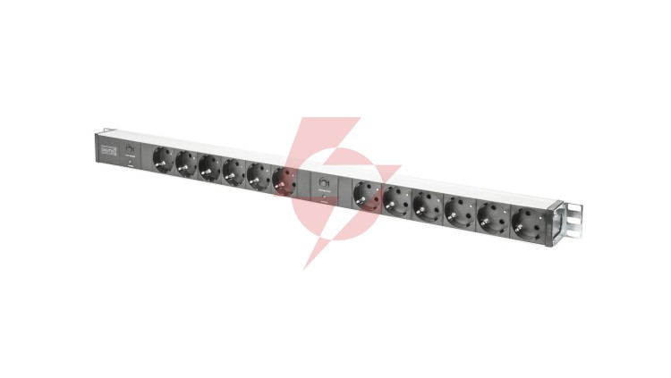 Listwa zasilająca PDU Rack 12x gniazdo schuko 2x 2m wtyk unischuko 16A zab. przeciążeniowe DN-95405