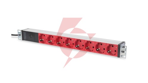 Listwa zasilająca PDU 19 Rack 8x czerwone gniazdo schuko 2m 1x wtyk C14 10A aluminiowa DN-95410-R