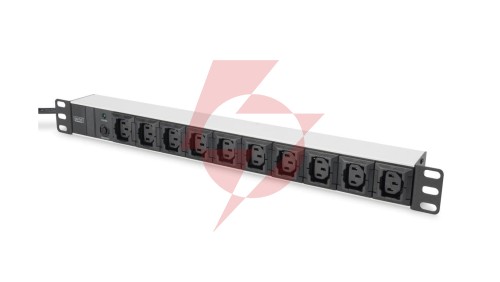 Listwa zasilająca PDU 19 Rack 10x gniazdo C13 2m 1x wtyk C14 10A zab. przeciążeniowe DN-95404