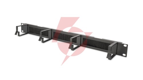 Organizator kablowy ze szczotką 19 1U 4x uchwyty aluminiowe 44x72mm czarny DN-97663