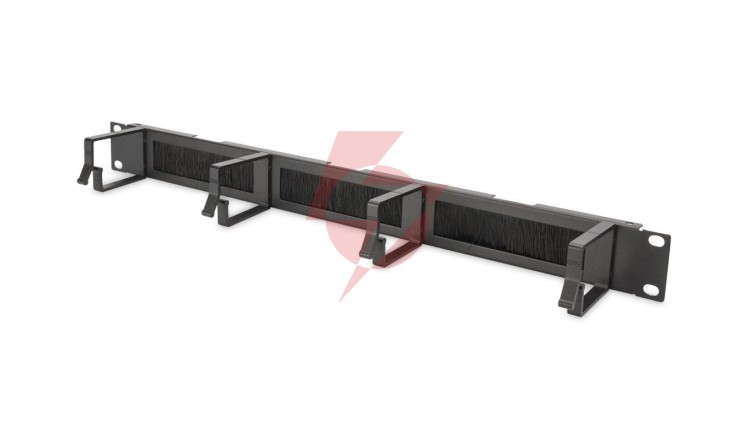 Organizator kablowy ze szczotką 19 1U 4x uchwyty aluminiowe 44x72mm czarny DN-97663