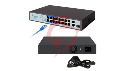 Switch PoE 16x 100Mb/s PoE/PoE+, 2x Gigabit RJ45 + 1x SFP, 150W Extralink VIRTUS V3