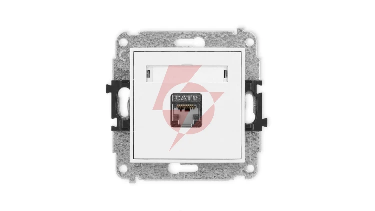 MINI Mechanizm gniazda komputerowego pojedynczego 1xRJ45, kat. 5e, ekranowane, 8-stykowy biały mat 25MGK-1e