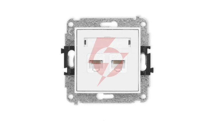 MINI Mechanizm gniazda komputerowego podwójnego 2xRJ45, kat. 5e, 8-stykowy biały mat 25MGK-2